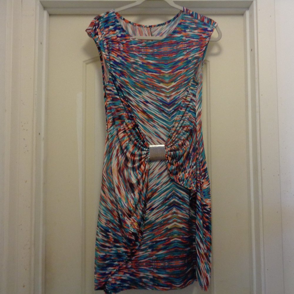 SEXY STRIPES SLINKY KNIT DRESS W METAL LG